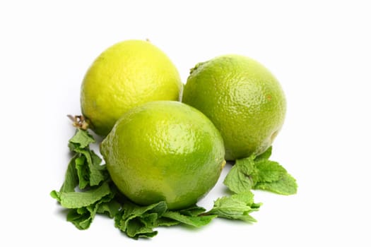 lime and mint isolated on white background