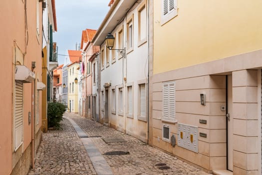 Pedestrian cobblestone street in Cascais, Portugal