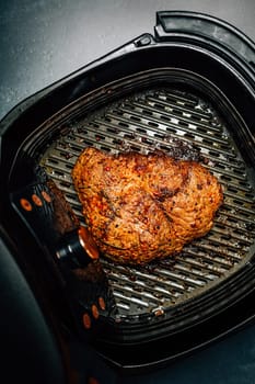 Grilled flank beef steak with rosemary, prepared in airfryer