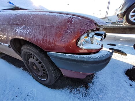 Broken headlights on a car after an wildlife  accident
