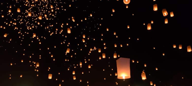 Floating lanterns ceremony or Yeepeng ceremony, traditional Lanna Buddhist ceremony in Chiang Mai, Thailand