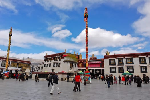 Jokhang temple is located on Barkhor Square in Lhasa, Tibet. It is the most sacred and important temple in Tibet. Photo taken on April 12, 2009.