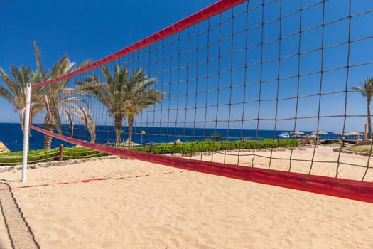 The beach at the luxury hotel, Sharm el Sheikh, Egypt. view from the net of volleyball court