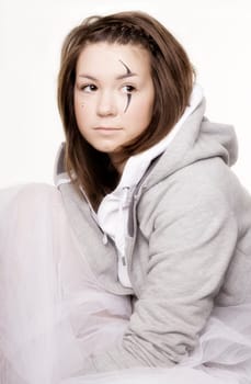 Studio highkey portrait of a girl.