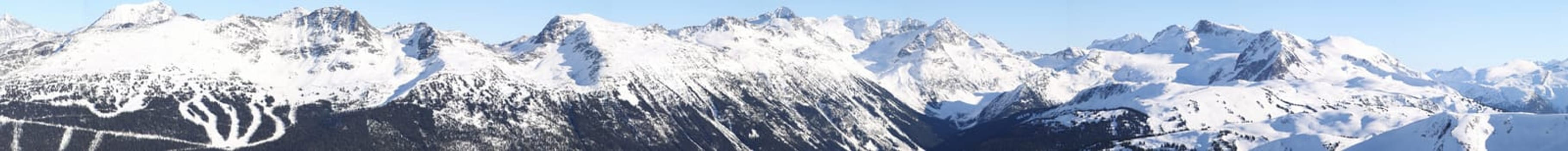 A panoramic of Whistler Blackcomb resort in Whistler BC Canada during Winter.