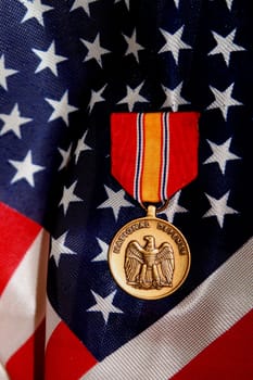 USN Military National Defense Medal on American Flag