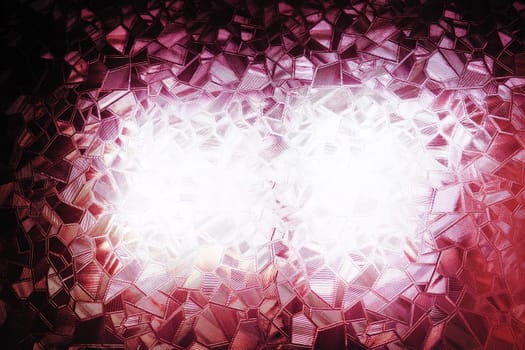 Embossed glass background. Corrugated glass pink monochrome. Refraction of light in a bumpy transparent surface under backlight. The play of highlights. Black red pink areas. Abstract background.