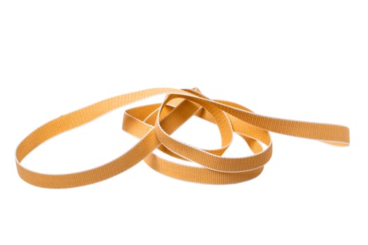 Roller shutter belt isolated. Close-up of a yellow hard-wearing and tear-resistant, sturdy webbing for roller shutters an blinds. Clipping path.