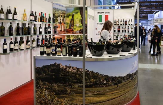 Cracow, Poland - November 17, 2022: International Wine Trade Fair ENOEXPO in Cracow. Producers of wine from all around the world meet the importers distributors and representatives.
