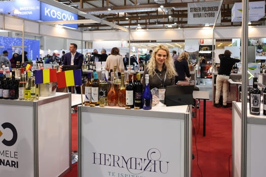Cracow, Poland - November 17, 2022: International Wine Trade Fair ENOEXPO in Cracow. Producers of wine from all around the world meet the importers distributors and representatives.