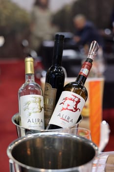 Cracow, Poland - November 17, 2022: International Wine Trade Fair ENOEXPO in Cracow. Producers of wine from all around the world meet the importers distributors and representatives.