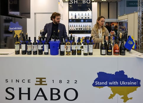 Cracow, Poland - November 17, 2022: International Wine Trade Fair ENOEXPO in Cracow. Producers of wine from all around the world meet the importers distributors and representatives.