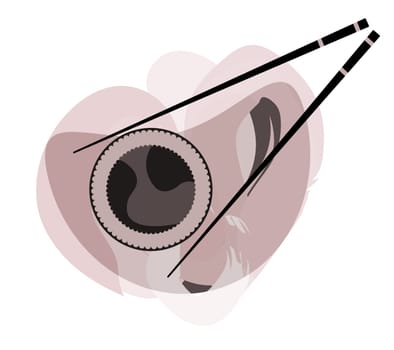 rolls and sticks for sushi. illustration in minimalistic Japanese style