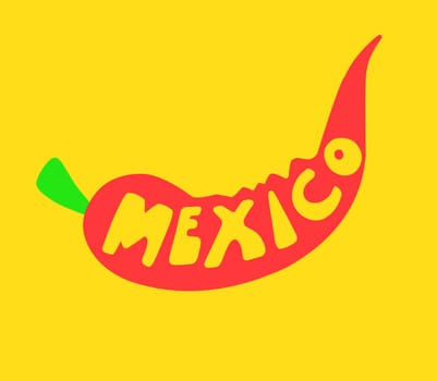 Red hot jalapeno pepper. chili pepper symbol of mexican cuisine. The inscription Mexico on the background of chili peppers.