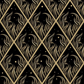 Abstract seamless pattern on a black background. Gold on a black background. Magical atmosphere.