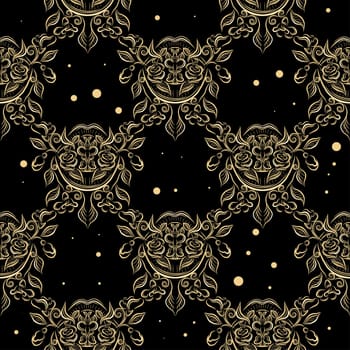 Abstract seamless pattern on a black background. Gold on a black background. Magical atmosphere.