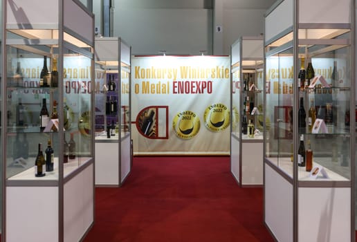 Cracow, Poland - November 17, 2022: International Wine Trade Fair ENOEXPO in Cracow. Producers of wine from all around the world meet the importers distributors and representatives.