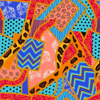Kintsugi broken pattern. Abstract seamless ornament. Combination of different fabrics. Fashion trendy pattern in patchwork style.
