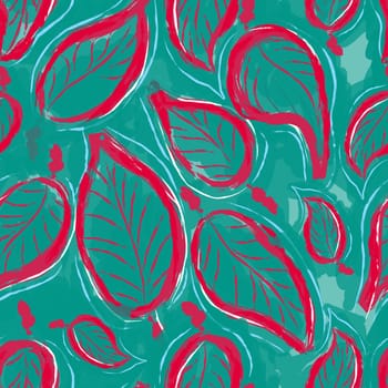 Natural seamless pattern leaves. Ragged magenta leaves. Fashion trendy pattern on a sea wave background.