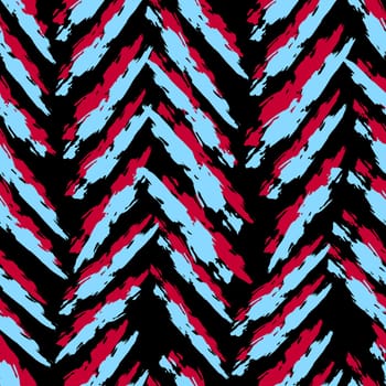 Abstract seamless vertical pattern. Ragged edges line in magenta and turquoise. Fashion trendy pattern on a dark background.