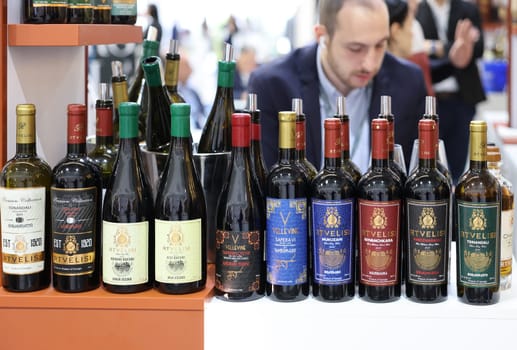 Cracow, Poland - November 17, 2022: International Wine Trade Fair ENOEXPO in Cracow. Producers of wine from all around the world meet the importers distributors and representatives.