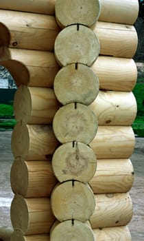 Construction of a wooden house from wooden logs.