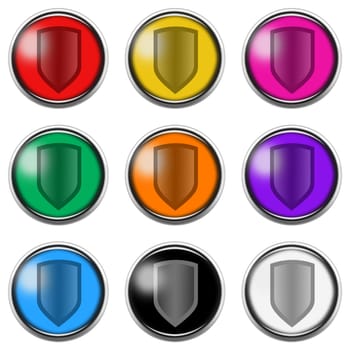 A Shield button icon set isolated on white with clipping path 3d illustration