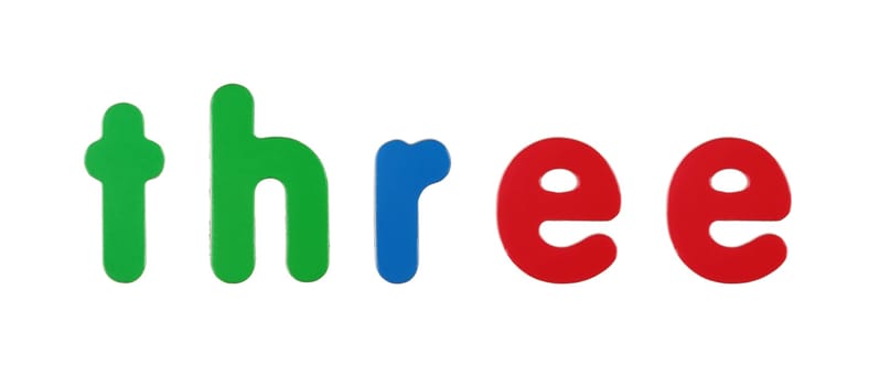 three coloured magnetic letters on white with clipping path concept
