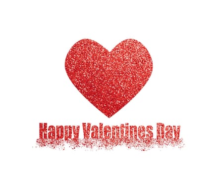 Red glitter heart shape with the text Happy Valentines Day on a white background