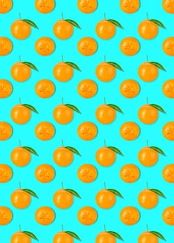 Seamless pattern. Raw tangerine fruits isolated on colored background