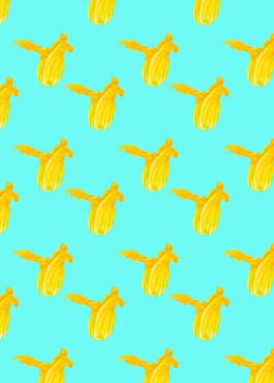 Seamless pattern. Yellow flower of zucchini or pumpkin on colored background. Packaging concept. Full depth of field.