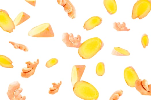 Creative levitation seamless pattern with ginger. Selective focus.
