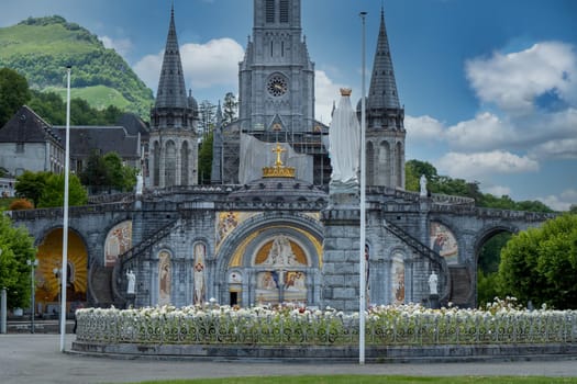 a view of the basilica of Lourdes, France