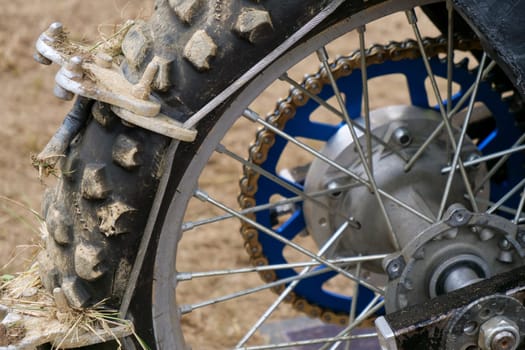 Extreme sports on motorcycle. detail of wheel for a climb impossible