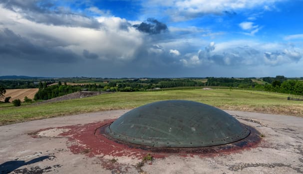 Gun turrets of a bunker on the Maginot Line in Alsace, France