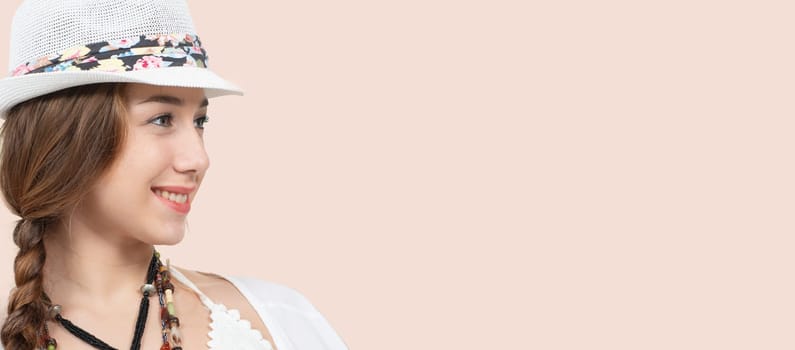 portrait of a beautiful hippie girl with summer hat