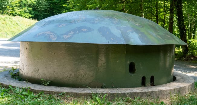 Gun turrets of a bunker on the Maginot Line in Alsace, France