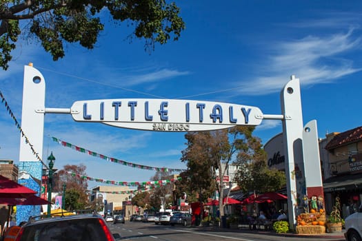 SAN DIEGO,CA - NOVEMBER 12:Little Italy in San Diego has many shops,coffee and  restaurants of San Diego,California on November 12, 2016.