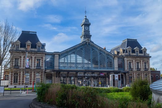Roubaix, France: 10 November 2022: Main entrance of the train station (Gare du Roubaix. Roubaix, Nord, France