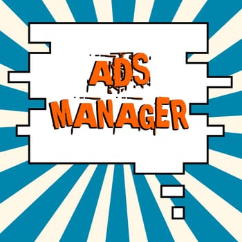 Text showing inspiration Ads Manager, Business overview oversee and control the various advertising activities