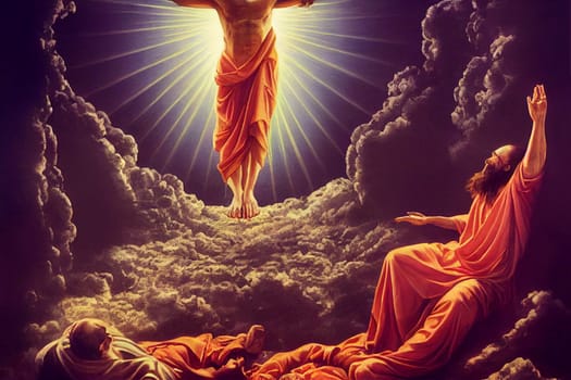 Christian religion, belief and faith, crucifixion and resurrection of Jesus Christ at Easter, illustration, generative ai