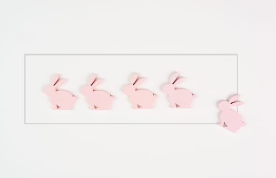 Cute easter bunny or rabbit in a row, loading bar for spring holiday, pastel color, minimal greeting card