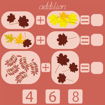 count the autumn leaves in the picture and put the right number in the rebus for children under 6 years old