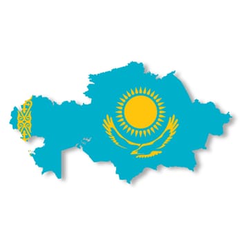 A Kazakhstan flag map on white background with clipping path to remove shadow 3d illustration