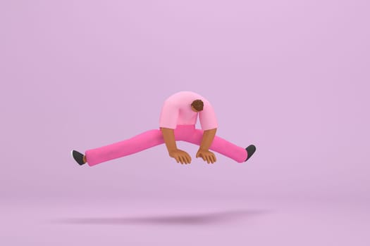 The black man with pink clothes.  He is jumping. 3d illustrator of cartoon character in acting.