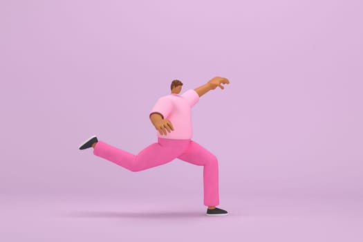 The black man with pink clothes.   He is doing exercise.  3d illustrator of cartoon character in acting.