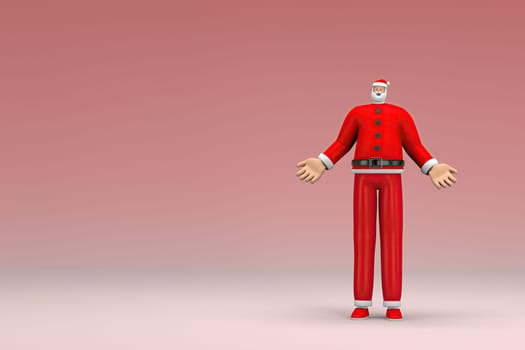A man wearing Santa Claus costume. He is expression of hand when talking. 3d rendering of cartoon character in acting.