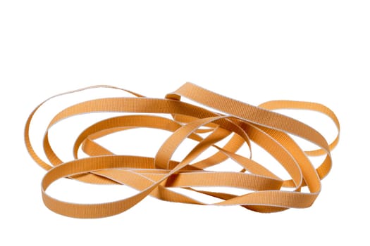 Roller shutter belt isolated. Close-up of a beige hard-wearing and tear-resistant, sturdy webbing for roller shutters and blinds isolated on a white background.