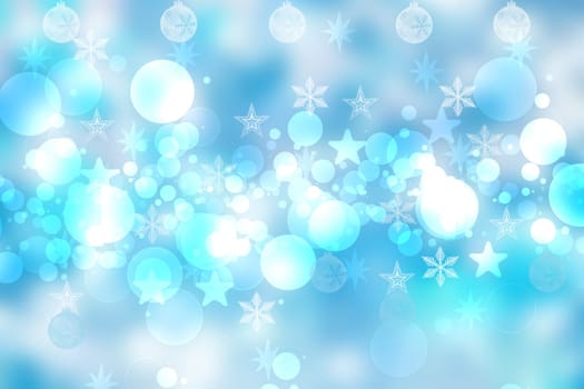 Abstract blurred festive winter christmas or Happy New Year background with shiny blue and white bokeh lighted stars. Space for your design. Card concept.