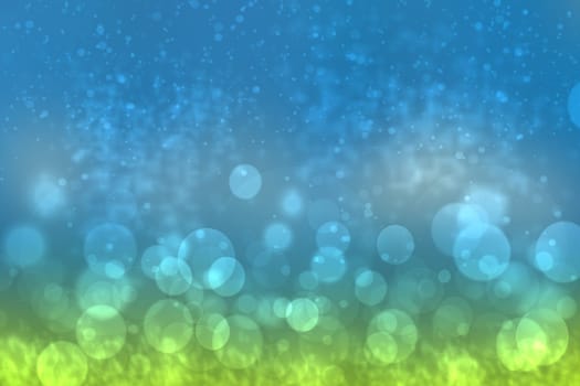 Abstract bright gradient motion spring or summer landscape texture with natural yellow green lights and blue bright cloudy and sunny sky. Autumn or summer background with copy space.
